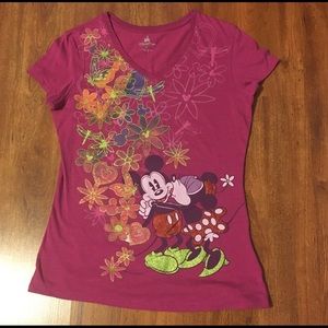 Disney Parks Glitter Bead Mickey Minnie Kiss Tee S